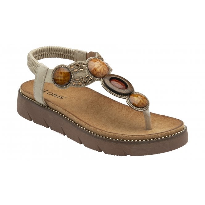 Lotus Alcina women's natural elasticated sandals with decorative stone embellishments and cushioned footbed.