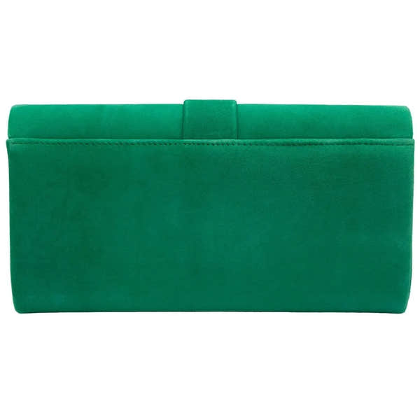 Lotus Aletta green suede occasion clutch bag with sleek design and wrist strap for elegant accessories.