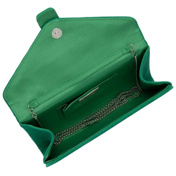 Lotus Aletta Green Suede Occasion Clutch Bag with chain strap and interior zip pocket.