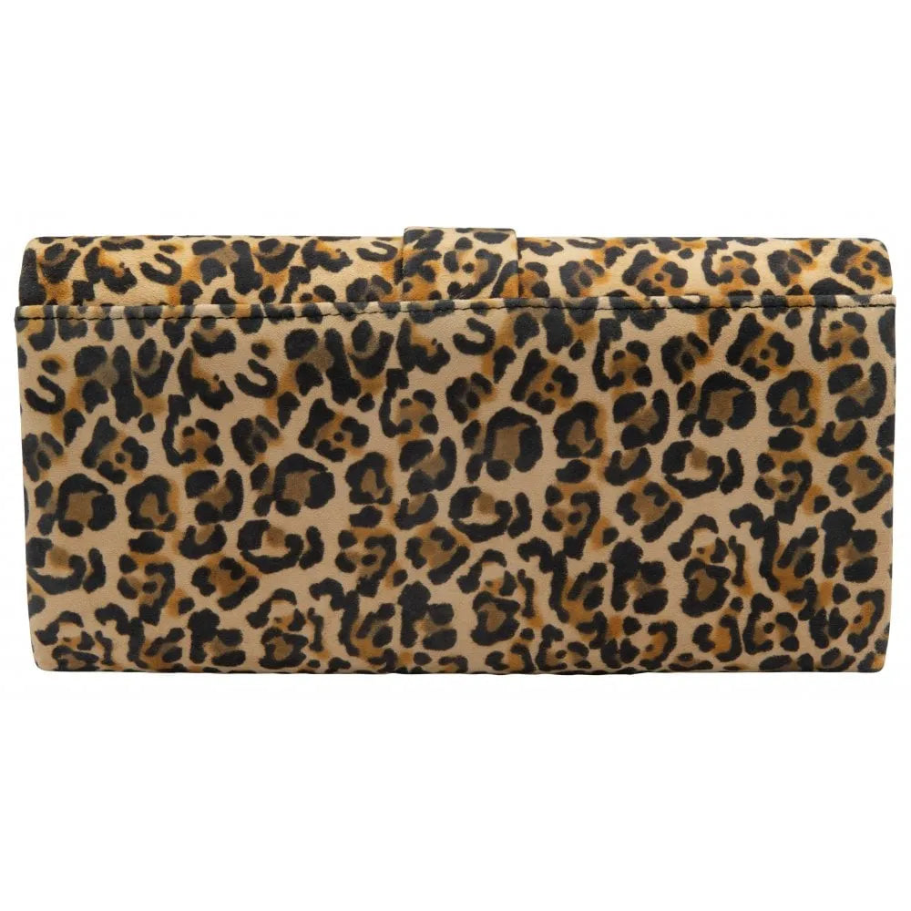 Leopard print Lotus Aletta leopard suede occasion clutch bag with fold-over design and gold-tone clasp.