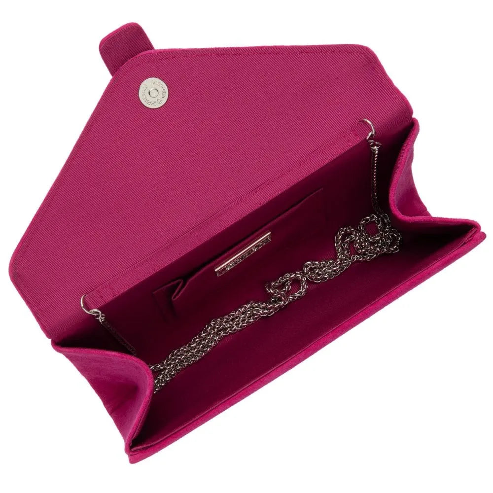 Lotus Aletta Pink Suede Occasion Clutch Bag with chain interior, ideal for evening events and special occasions.