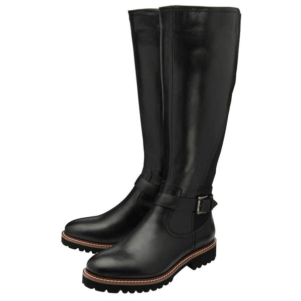 Lotus Belvedere Ladies Black Leather Side Zip Knee High Boots-elevate your sole