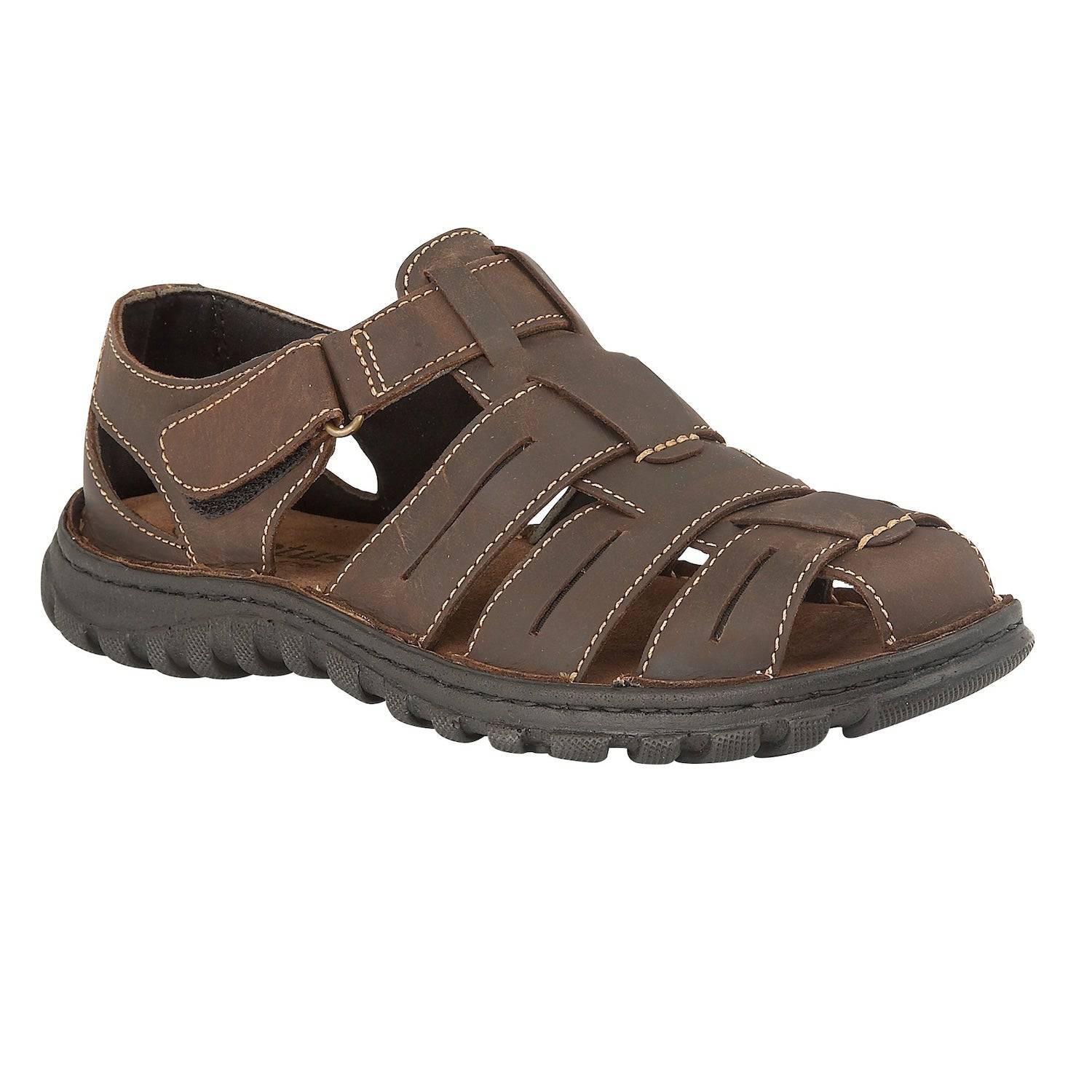Lotus Bruno Mens Brown Leather Touch Fastening Sandals-elevate your sole