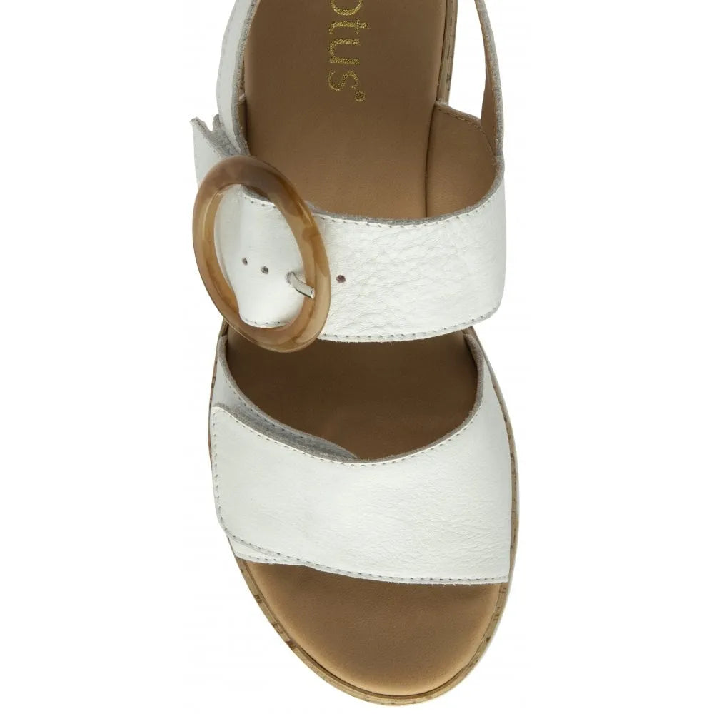 Lotus Cammie women's white leather sandals with touch-fastening straps and a circular buckle.
