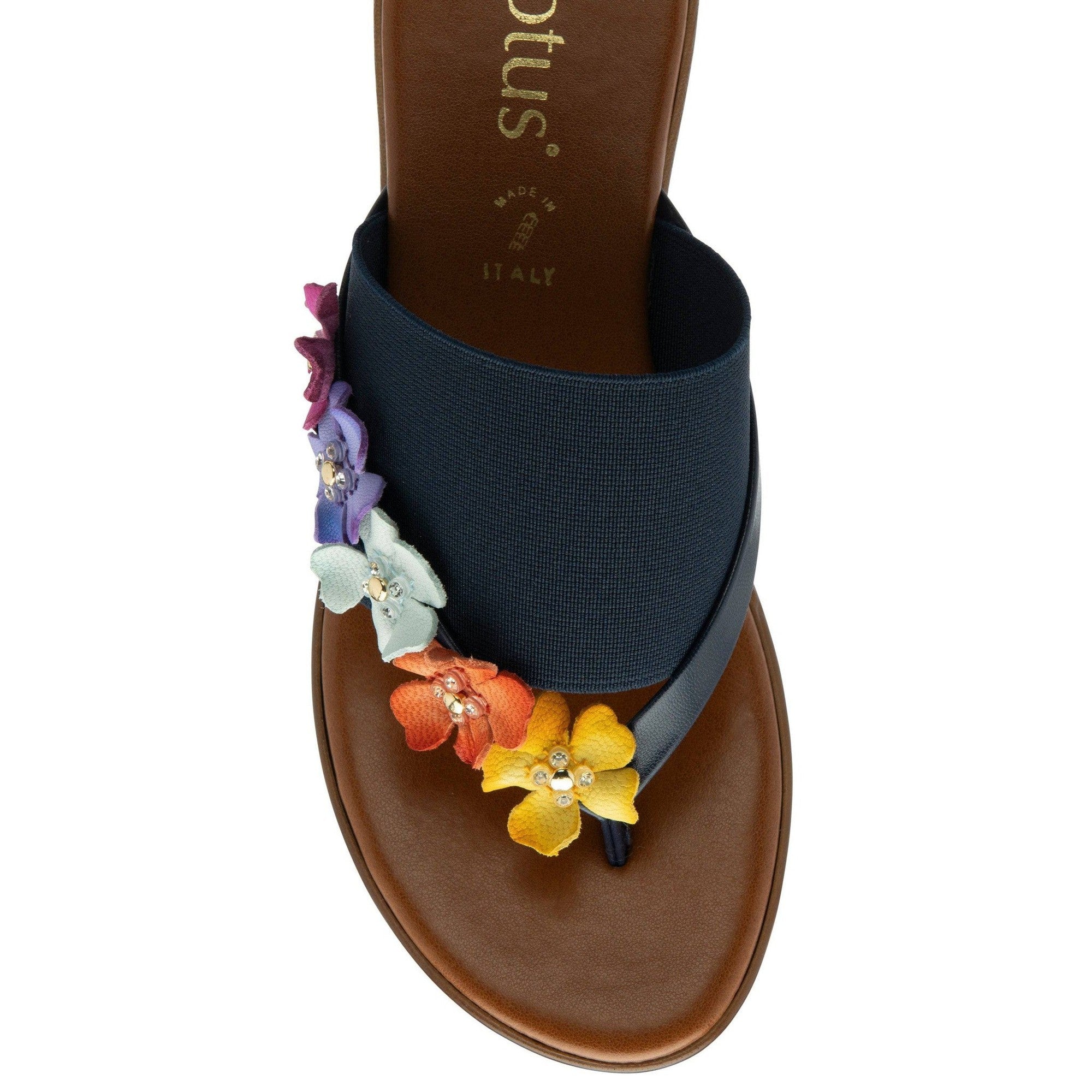 Lotus Carlotta Ladies Italian Navy Leather & Textile Slip On Sandals-elevate your sole