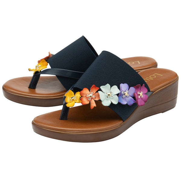 Lotus Carlotta Ladies Italian Navy Leather & Textile Slip On Sandals-elevate your sole