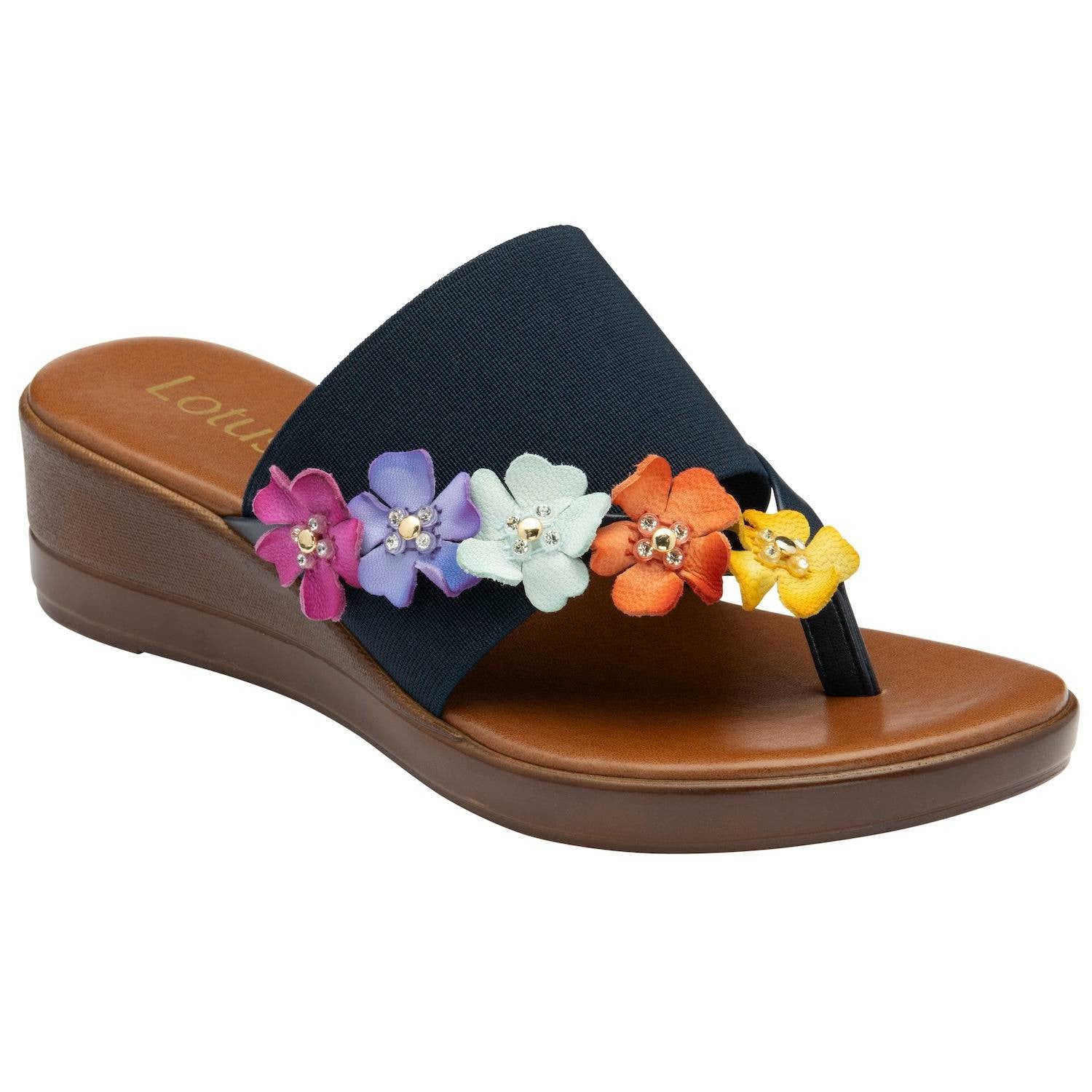 Lotus Carlotta Ladies Italian Navy Leather & Textile Slip On Sandals-elevate your sole