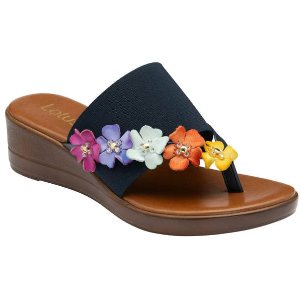 Lotus Carlotta Ladies Italian Navy Leather & Textile Slip On Sandals-elevate your sole