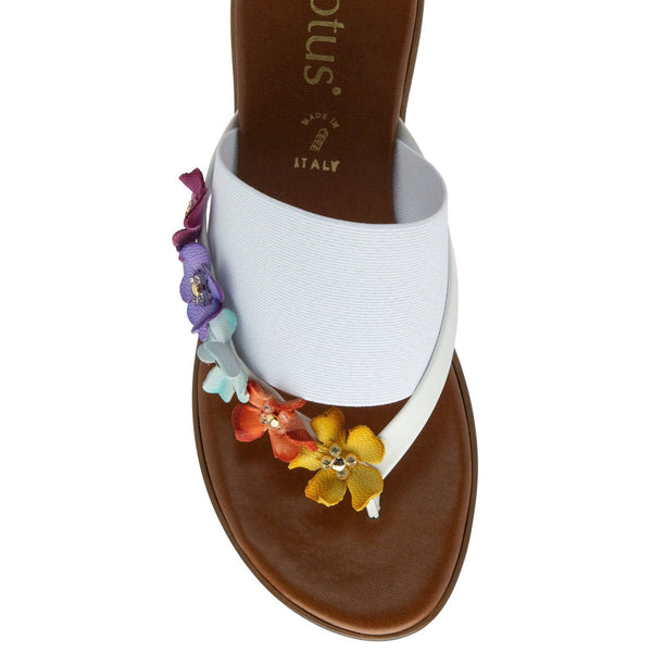 Lotus Carlotta Ladies Italian White Leather & Textile Slip On Sandals-elevate your sole