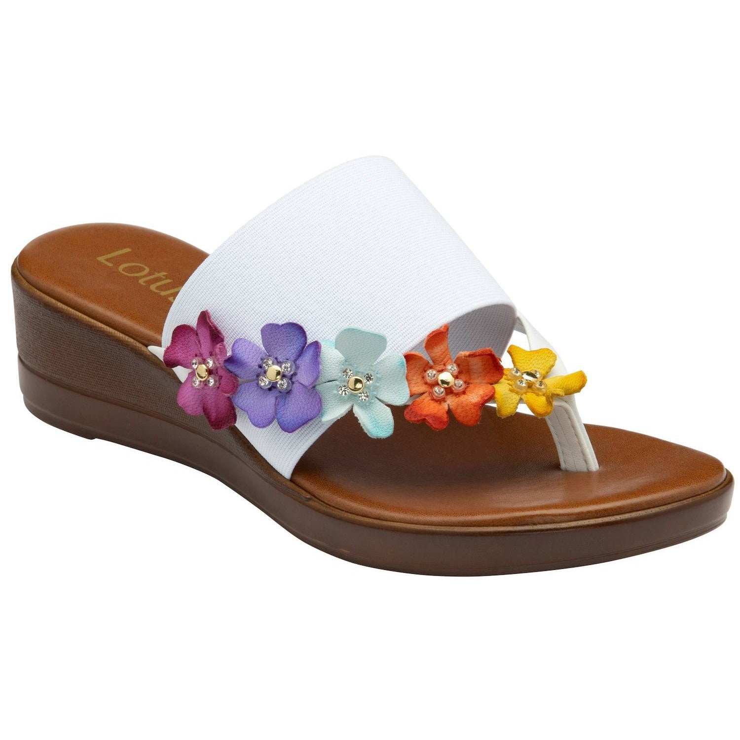 Lotus Carlotta Ladies Italian White Leather & Textile Slip On Sandals-elevate your sole
