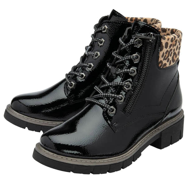 Lotus Charleston Ladies Black Patent Zip & Lace Ankle Boots-elevate your sole