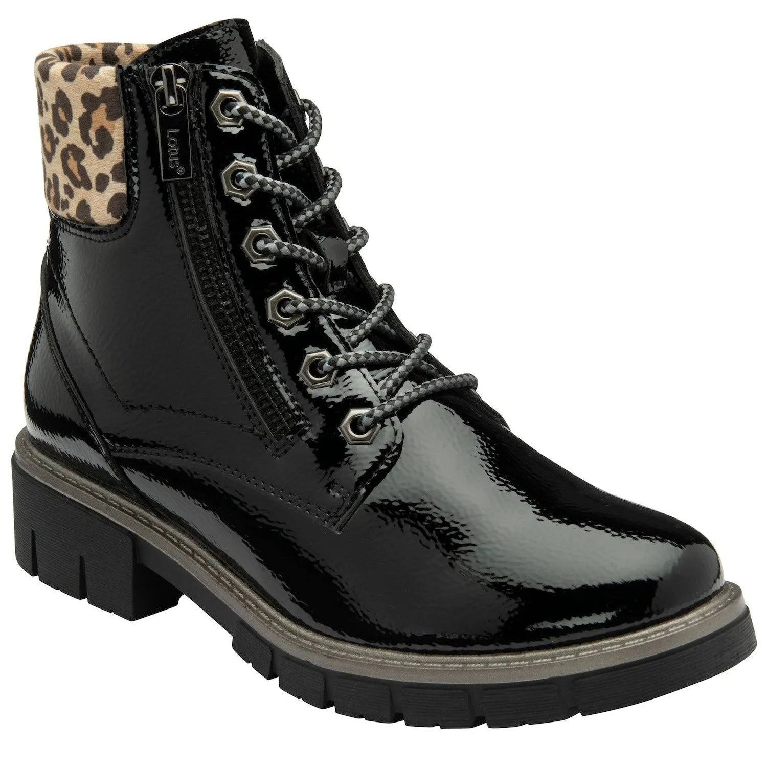 Lotus Charleston Ladies Black Patent Zip & Lace Ankle Boots-elevate your sole