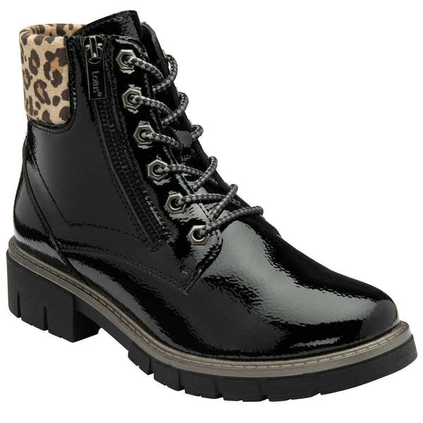 Lotus Charleston Ladies Black Patent Zip & Lace Ankle Boots-elevate your sole