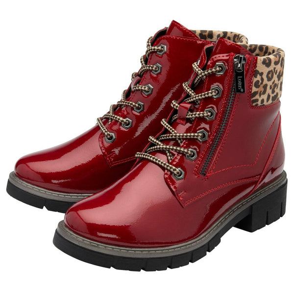 Lotus Charleston Ladies Red Patent Zip & Lace Ankle Boots-elevate your sole