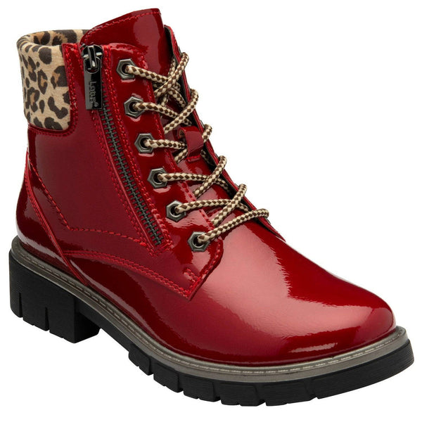 Lotus Charleston Ladies Red Patent Zip & Lace Ankle Boots-elevate your sole