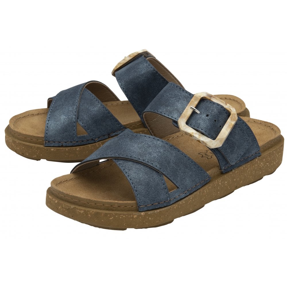 Lotus Comino Ladies Blue Touch Fastening Sandals with adjustable buckle and cushioned sole.