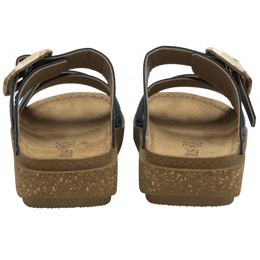 Lotus Comino Ladies Blue Touch Fastening Sandals with cork footbed and adjustable straps.