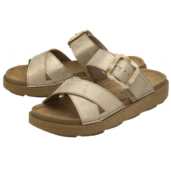 Lotus Comino Ladies Gold Touch Fastening Sandals with adjustable buckle and cushioned footbed.