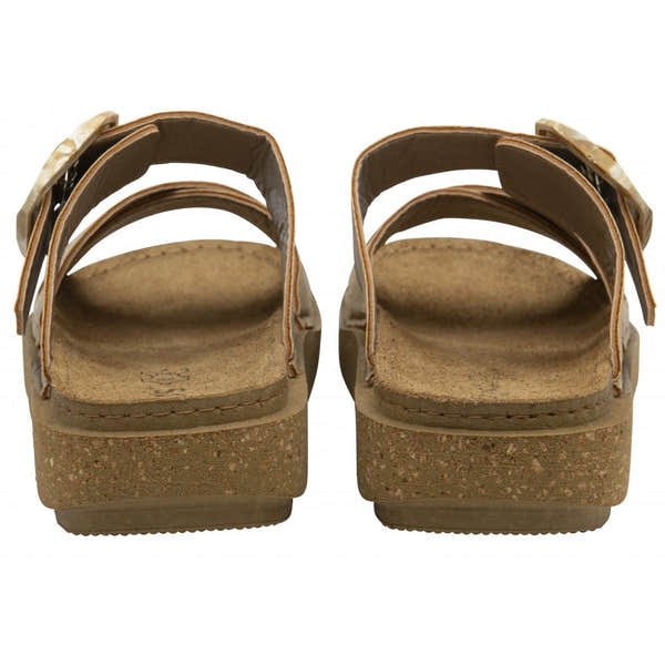 Lotus Comino Ladies Gold Touch Fastening Sandals with cushioned insole and cork platform sole.