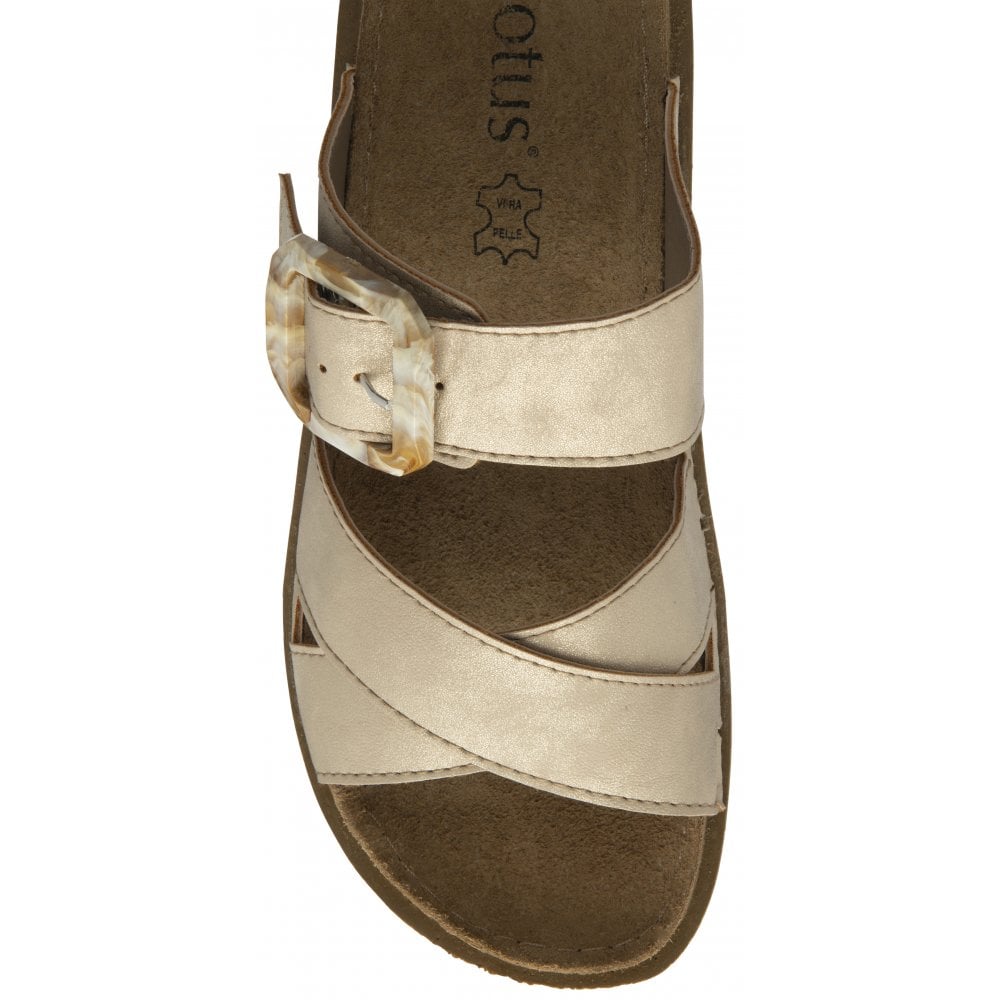 Lotus Comino Ladies Gold Touch Fastening Sandals with adjustable buckle strap and cushioned insole.