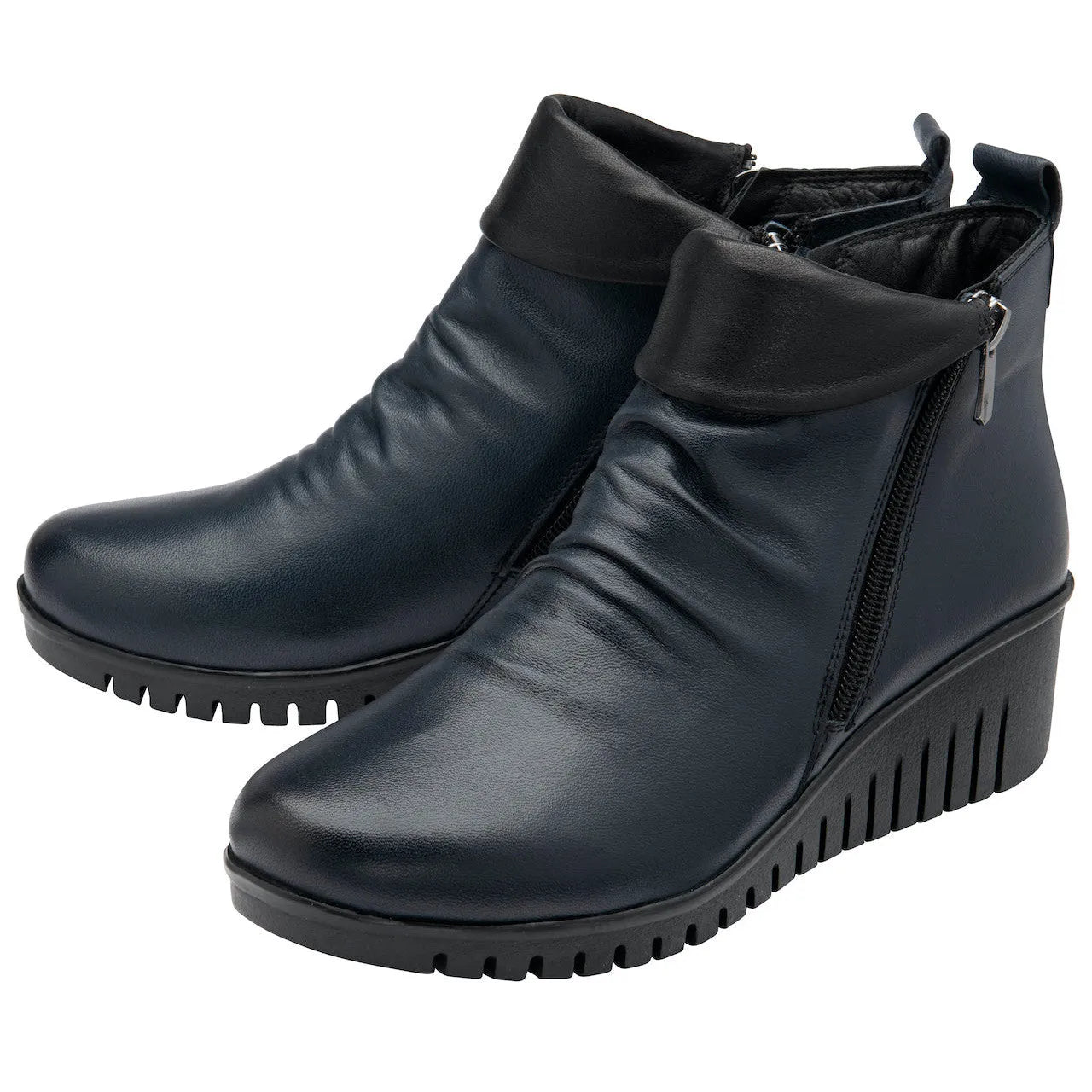 Lotus Cordelia Ladies Navy Leather Twin Zip Ankle Boots-elevate your sole