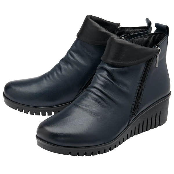 Lotus Cordelia Ladies Navy Leather Twin Zip Ankle Boots-elevate your sole