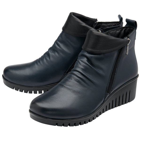 Lotus Cordelia Ladies Navy Leather Twin Zip Ankle Boots-elevate your sole