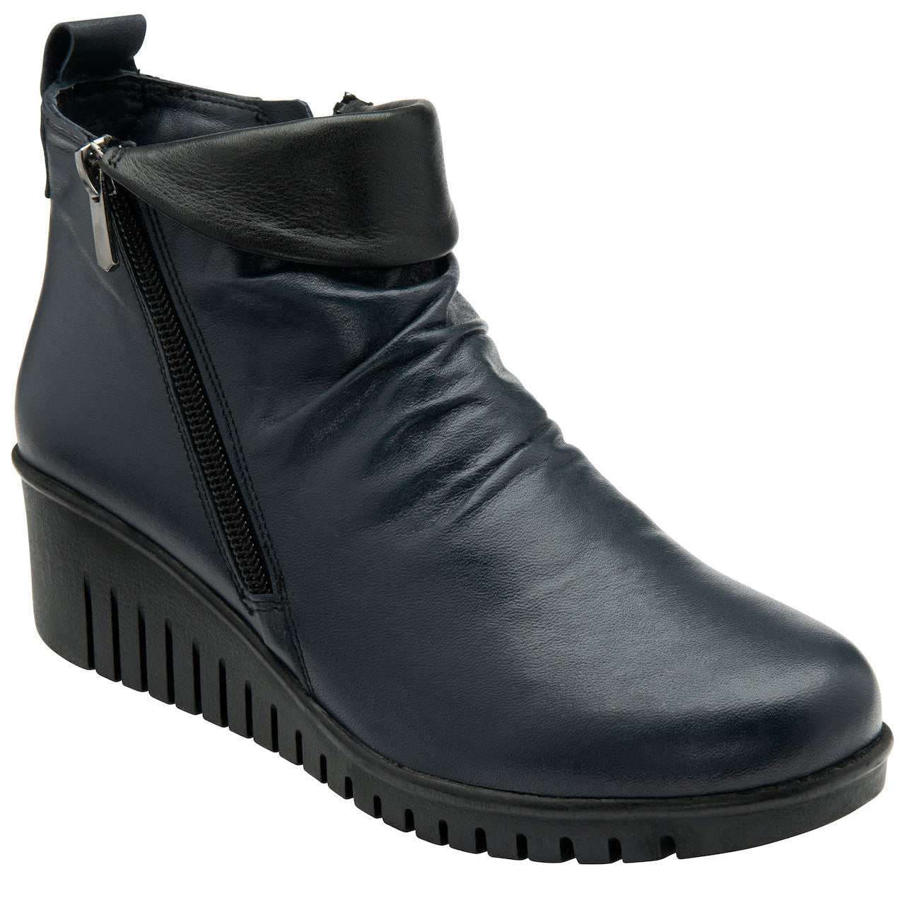 Lotus Cordelia Ladies Navy Leather Twin Zip Ankle Boots-elevate your sole