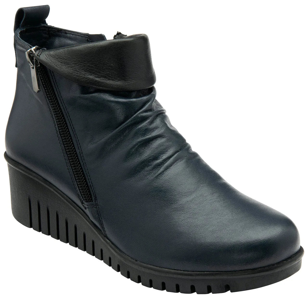 Lotus Cordelia Ladies Navy Leather Twin Zip Ankle Boots-elevate your sole