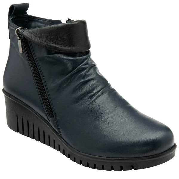 Lotus Cordelia Ladies Navy Leather Twin Zip Ankle Boots-elevate your sole