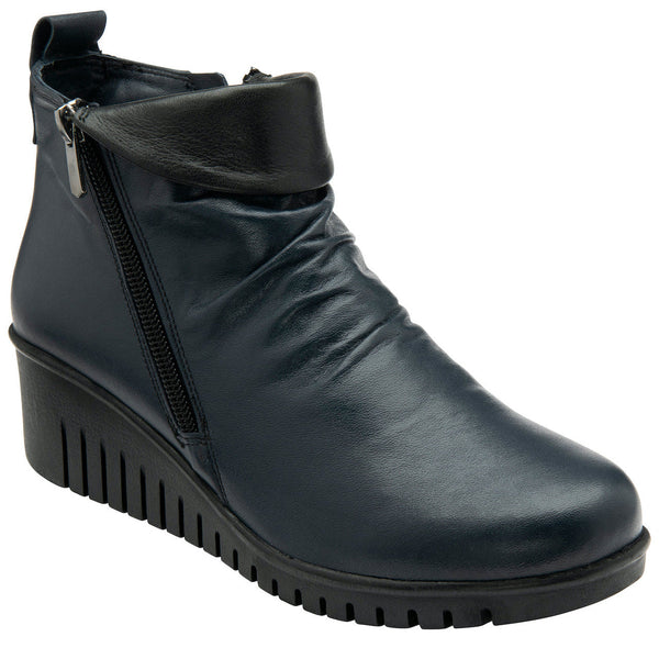 Lotus Cordelia Ladies Navy Leather Twin Zip Ankle Boots-elevate your sole