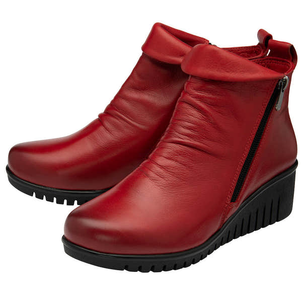 Lotus Cordelia Ladies Red Leather Twin Zip Ankle Boots-elevate your sole
