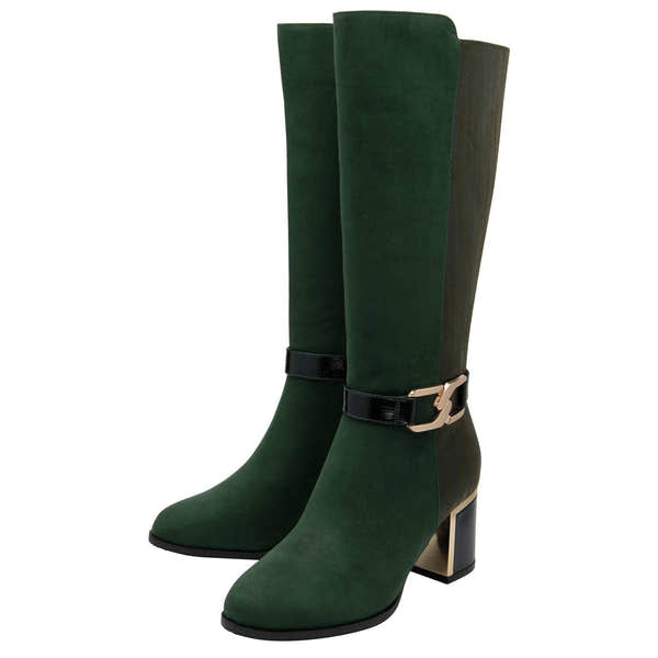 Lotus Elsa Ladies Green Textile Side Zip Mid-Calf Boots-elevate your sole