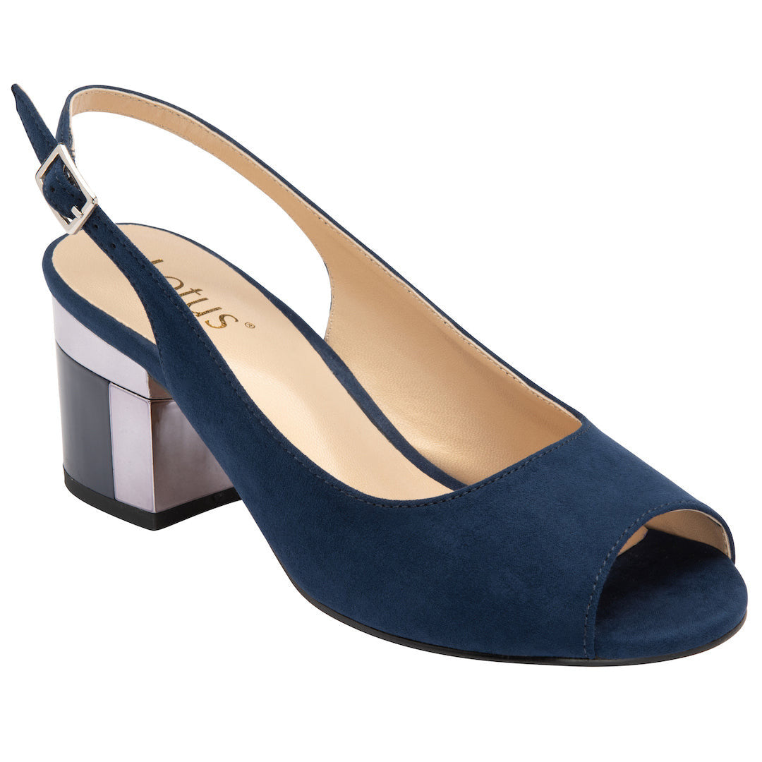 Lotus Evelyn ULS393 Ladies Navy Textile Buckle Heels-elevate your sole