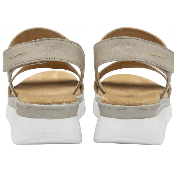 Lotus Facchini women's stone leather slingback sandals with cushioned footbed and chunky white platform sole.