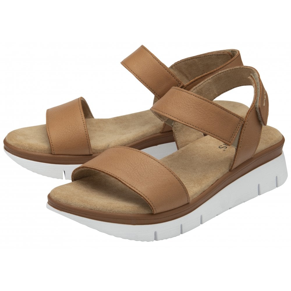 Lotus Facchini Ladies Tan Leather Slingback Sandals with cushioned footbed and white sole.