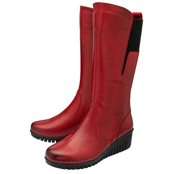 Lotus Fitzgerald Ladies Red Leather Side Zip Knee High Boots-elevate your sole
