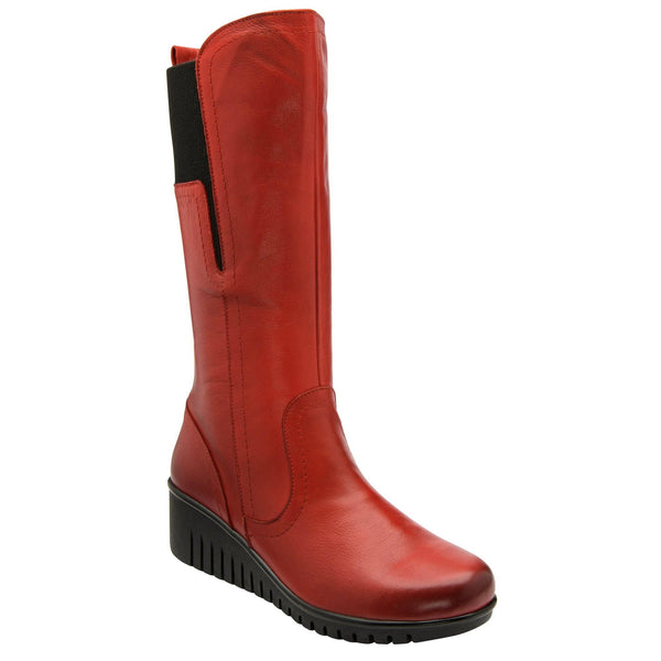 Lotus Fitzgerald Ladies Red Leather Side Zip Knee High Boots-elevate your sole