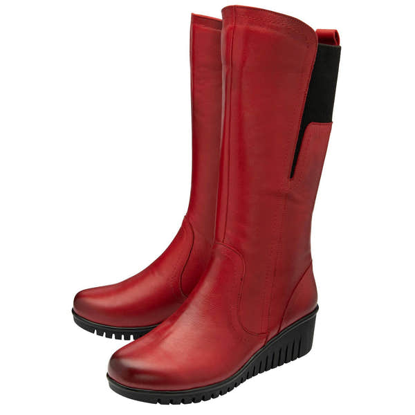 Lotus Fitzgerald Ladies Red Leather Side Zip Knee High Boots-elevate your sole