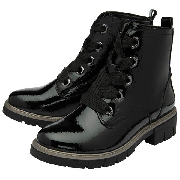 Lotus Jojo Ladies Black Patent Zip & Lace Ankle Boots-elevate your sole