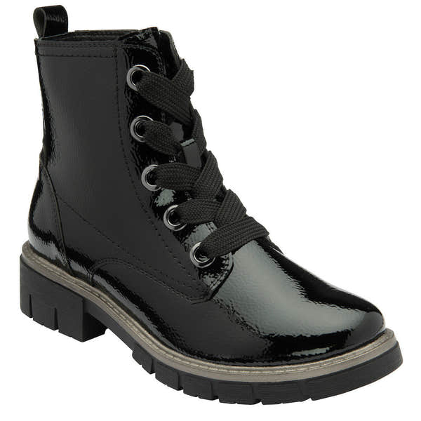 Lotus Jojo Ladies Black Patent Zip & Lace Ankle Boots-elevate your sole