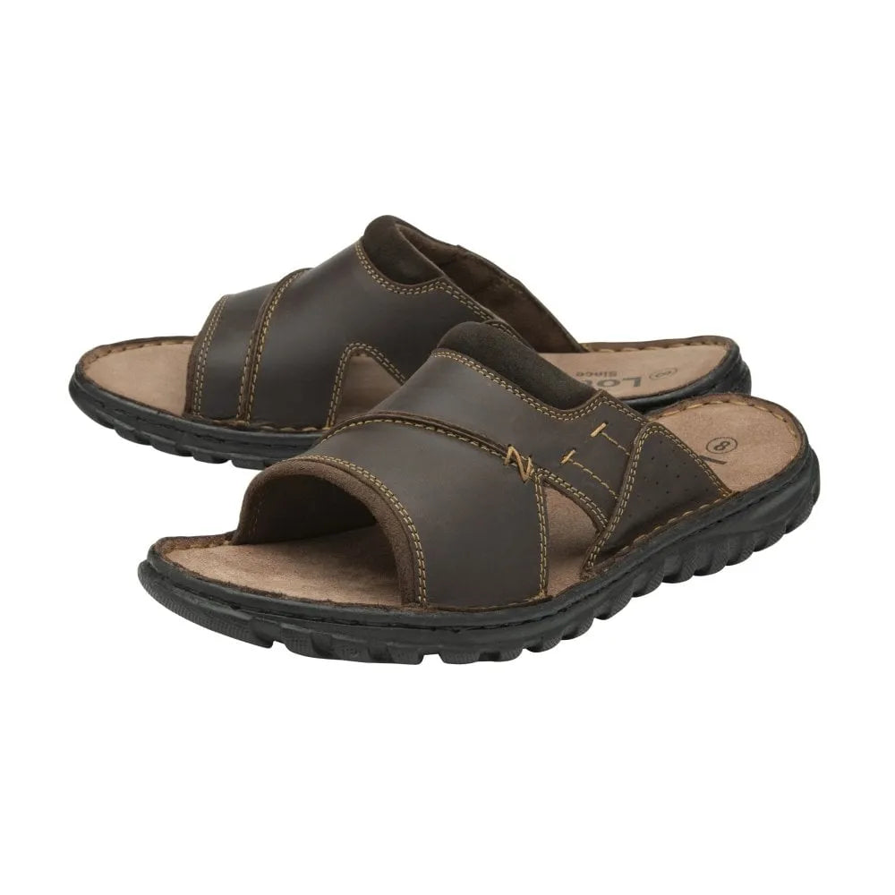 Lotus Louis men's brown leather slip-on mule sandals with cushioned insoles and durable rubber soles.