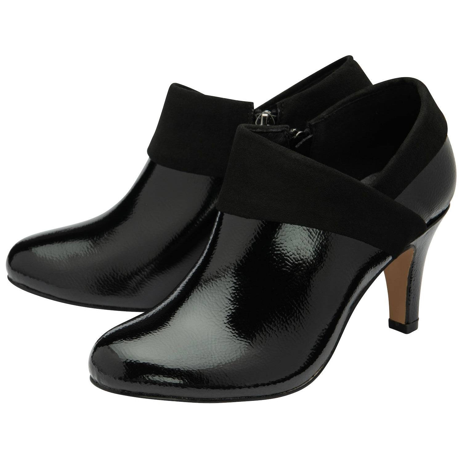 Lotus Maya Ladies Black Patent Textile Side Zip Ankle Boots-elevate your sole