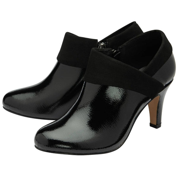 Lotus Maya Ladies Black Patent Textile Side Zip Ankle Boots-elevate your sole
