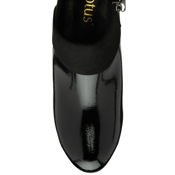 Lotus Maya Ladies Black Patent Textile Side Zip Ankle Boots-elevate your sole
