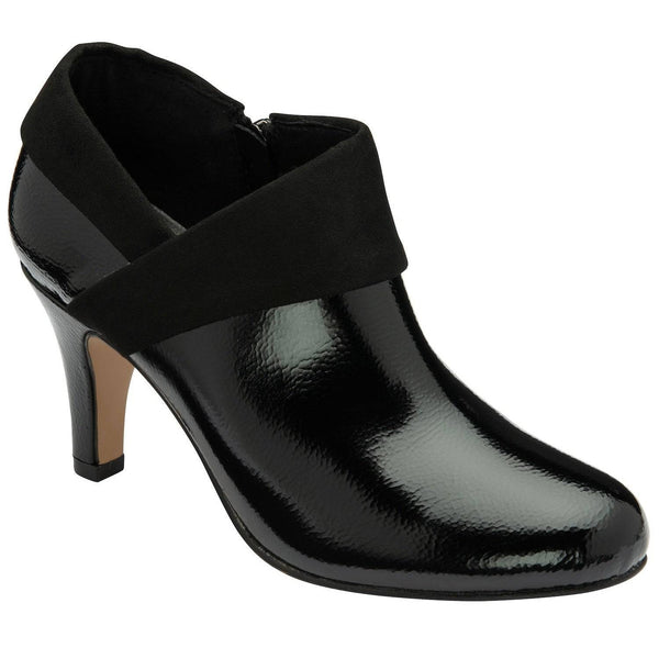 Lotus Maya Ladies Black Patent Textile Side Zip Ankle Boots-elevate your sole