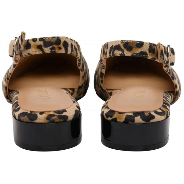 Lotus Morton women's leopard suede sling-back shoes with chunky black heels and adjustable ankle strap.
