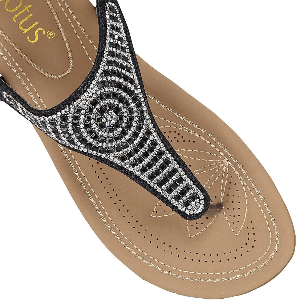 Lotus Orla ULP124 Ladies Black Textile Pull On Sandals-elevate your sole