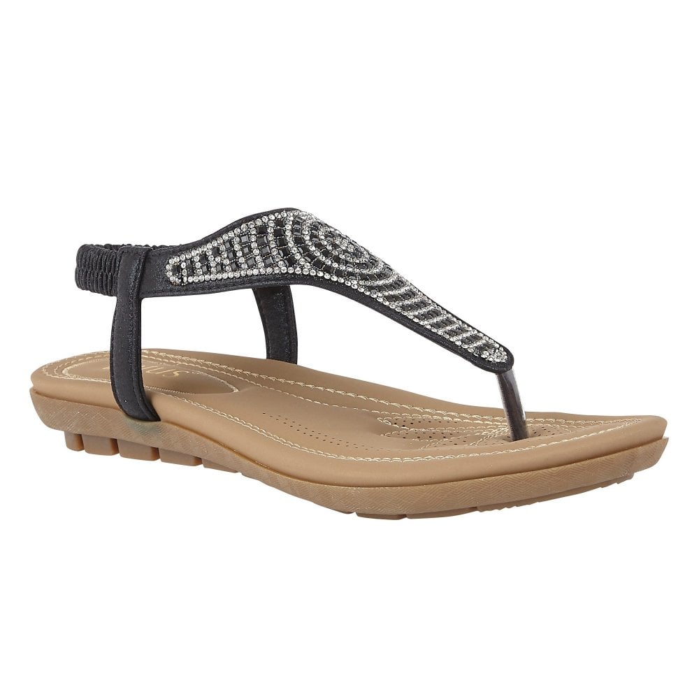 Lotus Orla ULP124 Ladies Black Textile Pull On Sandals-elevate your sole