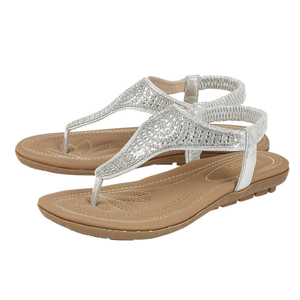 Lotus Orla ULP124 Ladies Silver Textile Pull On Sandals-elevate your sole